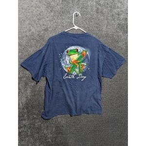 Buehlers Fresh Foods Earth Day Frog TShirt Mens XL Navy Blue Vintage Graphic Tee